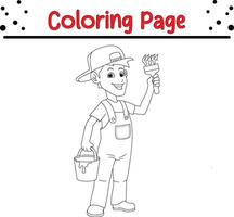 Maler mit Farbe Eimer halten Bürste Färbung Buchseite. Färbung Buch zum Kinder vektor