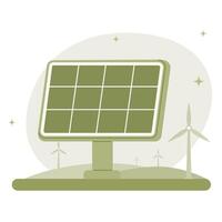 Elektrizität von Solar- Paneele und Widmühlen. Öko Grün Energie. speichern das Erde Konzept vektor