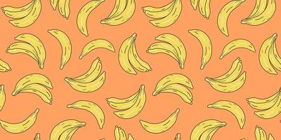 banan, sömlös mönster. tropisk frukt i klotter stil. Färg sommar illustration. saftig frukter, mat. vektor