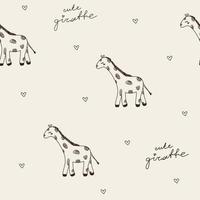 Süße Doodle-Linie süßer Giraffentext mit schwarzem Herzen gelbes Muster nahtlos für Kinder. vektor