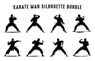 Karate Silhouette Clip Art Satz, Karate Kämpfer Silhouetten Sammlung vektor