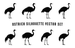 Strauß Silhouette schwarz Clip Art Satz, Strauß Vogel Silhouetten Sammlung vektor