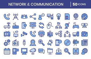 nätverk och kommunikation blå Färg ikoner uppsättning. illustration. vektor