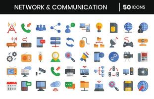 Netzwerk und Kommunikation eben Symbole Satz. Illustration. vektor