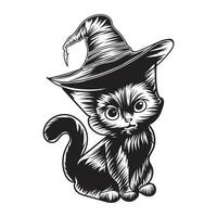 halloween katt med häxa keps illustration design vektor