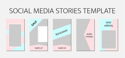social media berättelser mall. uppsättning av 5 layout för berättelse för bloggare och smm. rosa och blå pastell Färg palett. lätt till redigera webb banderoller för mobil app. vektor