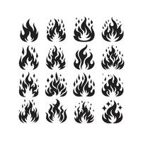 brand flamma silhuett ikon uppsättning illustration vektor