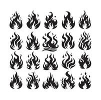brand flamma silhuett ikon uppsättning illustration vektor