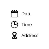 schwarz Datum, Zeit, Adresse oder Platz Symbole Symbol isoliert auf Weiß Hintergrund vektor