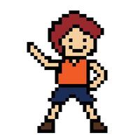 süß Pixel Karikatur 8 Bit Charakter Mann Übungen Ausbildung allein Lebensstil zum Dekoration Leben Stil 8 bisschen männlich Junge Übung Fitnessstudio Fitness warm oben Spiel Fitness . vektor