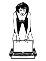 ziemlich Frau im Aerobic passen mit Laptop. Clip Art isoliert auf Weiß. vektor