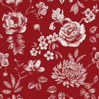 abstrakt modern Blumen- nahtlos Muster mit Hand gezeichnet Blume im toile de jouy Stil. retro Eleganz wiederholen drucken. Jahrgang Design zum Stoff, Hintergrund oder Verpackung vektor