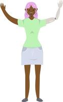Illustration von ein schwarz Mädchen mit ein Prothese Arm im eben Stil. eben Illustration auf das Thema von Körper Positivität. vektor