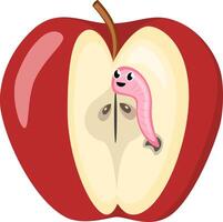 röd äpple med rosa mask och halv äpple, frukt skivor och bitar i tecknad serie stil. friska vegetarian mellanmål mat frukt, illustration vit bakgrund vektor