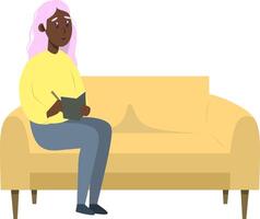 Psychotherapie Session - - schwarz Psychologe Sitzung auf Sofa. mental Gesundheit Konzept, Illustration im eben Stil vektor