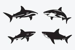haj platt ikon djur- logotyp silhuett samling uppsättning vektor