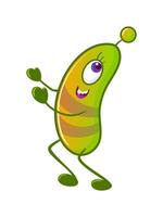 süß Monster- ist Betrieb. ein Grün Außerirdischer Das sieht aus mögen Plankton oder ein Mikrobe. Neon- Farben, j2k, Gradient, 2000er Karikatur Illustration. Raum Flüge, das Zukunft. Halloween Aufkleber, Design Elemente. vektor
