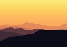 Berge Landsape im Sonnenuntergang. Illustration im eben Stil. vektor