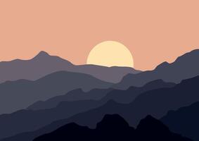 Berge Landsape im Sonnenuntergang. Illustration im eben Stil. vektor