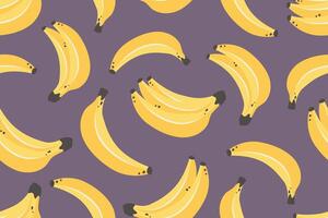 reif frisch Bananen im schälen auf lila Hintergrund. Banane nahtlos Muster. ganze Süss exotisch Früchte. gesund Vegetarier organisch Lebensmittel. Illustration zum Hintergrund, Textil, drucken, Verpackung Papier vektor