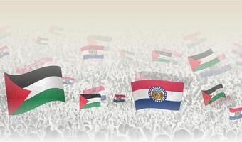 palestina och missouri flaggor i en folkmassan av glädjande människor. vektor
