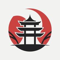 svart och röd logotyp terar en pagod i de bakgrund, en minimalistisk logotyp inspirerad förbi japansk design principer, betona enkelhet och balans vektor