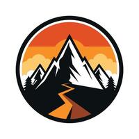 ein Straße schneidet durch ein Berg, präsentieren das robust Terrain und künstlich hergestellt Infrastruktur, ein minimalistisch Logo Design einarbeiten ein Berg Silhouette zum ein Wandern Ausflug Planer vektor