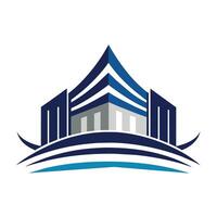 ein modern, glatt, und elegant Blau und Weiß Logo von ein Konferenz Center, ein glatt und elegant Konferenz Center Angebot Der letzte Stand der Technik Anlagen vektor