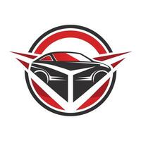 ein Auto Logo beigefügt innerhalb ein rot Kreis Design, ein simpel Logo inspiriert durch das Welt von Autos, minimalistisch einfach modern Logo Design vektor