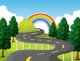 Parkszene mit Straße und Regenbogen im Hintergrund vektor