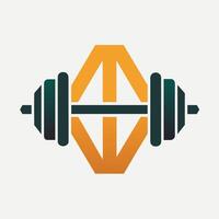 ein Logo zum ein Fitnessstudio präsentieren ein glatt und minimalistisch Hantel Design, ein einfach Logo von ein Hantel mit sauber Linien und Negativ Raum vektor