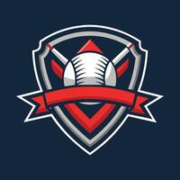 ein Baseball Logo beigefügt durch ein beschwingt rot Band, symbolisieren Einheit und Stärke, ein raffiniert Kennzeichen Das vermittelt das Einheit von ein Baseball Mannschaft vektor