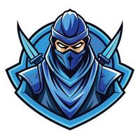 ein Blau Ninja halten ein Schwert im Hand, bereit zum Kampf, künstlerisch Rendern von das Blau Ninja Attentäter, Logo, Maskottchen vektor