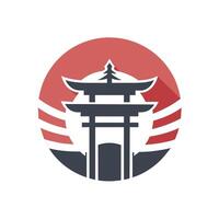en röd cirkel terar en pagod i de Centrum, inspirerad förbi japansk design principer, en minimalistisk logotyp inspirerad förbi japansk design principer, betona enkelhet och balans vektor
