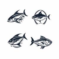 uppsättning av linjär logotyper och emblem - fisk och fiske - abstrakt design element vektor