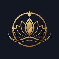 en lyxig guld lotus logotyp uppsättning mot en elegant svart bakgrund, hantverk en rena och sofistikerad logotyp för en lyx Smycken Lagra vektor