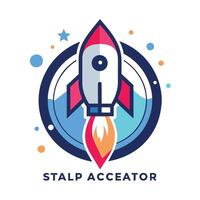 Logo Design zum ein Unternehmen spezialisieren im Rakete Schiff Verkauf, mit ein glatt Rakete Schiff Grafik, Kunst ein einfach noch auffällig Logo zum ein Anfang Beschleuniger Programm vektor