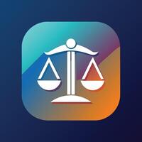 ein Grafik zeigen das Waage von Gerechtigkeit gegen ein Blau und Orange Hintergrund, Kunst ein sauber Grafik zum ein legal trainieren Verwaltung App vektor