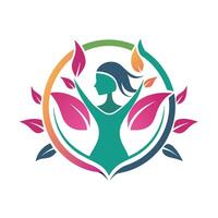 en kvinna stående medan innehav flera olika löv i henne händer, design en enkel logotyp för en ideell organisation förespråkar för lgbtq rättigheter och inkludering vektor