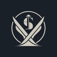 ein schwarz und Weiß Logo mit zwei gekreuzt Schwerter, erstellen ein glatt und modern minimalistisch Logo zum ein hochwertig Mode Haus vektor