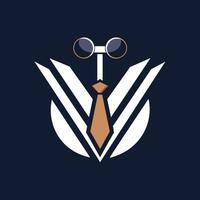 ein Mann suchen Scharf im ein Krawatte und Gläser, Design ein minimalistisch Logo mit ein glatt Paar von Manschettenknöpfe vektor