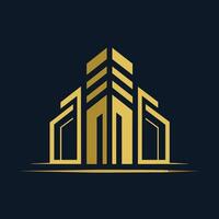 ein minimalistisch Logo mit ein Gebäude im Gold Farbe gegen ein schwarz Hintergrund, ein minimalistisch Logo Das erfasst das Wesen von E-Commerce vektor