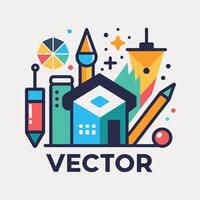 bunt Logo Design präsentieren ein Haus und Bleistift im ein dynamisch Komposition, erstellen ein visuell Identität zum ein kreativ Studio spezialisieren im sauber und einfach Designs vektor