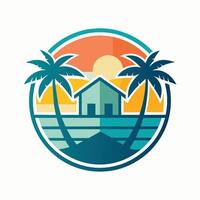 Logo Design mit Palme Bäume, symbolisieren ein Strand Resort auf ein tropisch Insel, Design ein glatt, minimalistisch Logo zum ein pharmazeutische Marke vektor