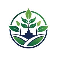 en grön blad logotyp visas på en enkel vit bakgrund, en elegant logotyp design frammanande de lugn och enkelhet av en välskötta trädgård vektor