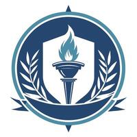 emblem terar blå och vit färger med en ficklampa symbol, representerar en ungdom mentor program, en elegant emblem för en ungdom mentor program den där inkluderar en subtil ficklampa design vektor