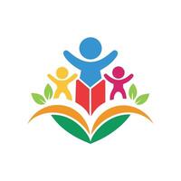 Kinder Buch Verein Logo, erstellen ein minimalistisch Logo zum ein Nächstenliebe unterstützen Kinder- Bildung und Alphabetisierung Programme vektor