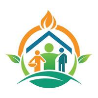 en minimalistisk logotyp symboliserar Hem och familj, skapa en minimalistisk logotyp för en välgörenhet tillägnad till tillhandahålla mat bistånd till familjer i behöver vektor