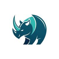 en noshörning logotyp design uppsättning mot en fast blå bakgrund, skapande en slående kontrast, experimentera med negativ Plats till skapa en minimalistisk logotyp av en noshörning vektor
