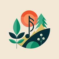 ein Musik- Hinweis ruht oben auf ein Hügel bedeckt im Blätter, erkunden das Verbindung zwischen Musik- und Natur im ein minimalistisch Komposition vektor